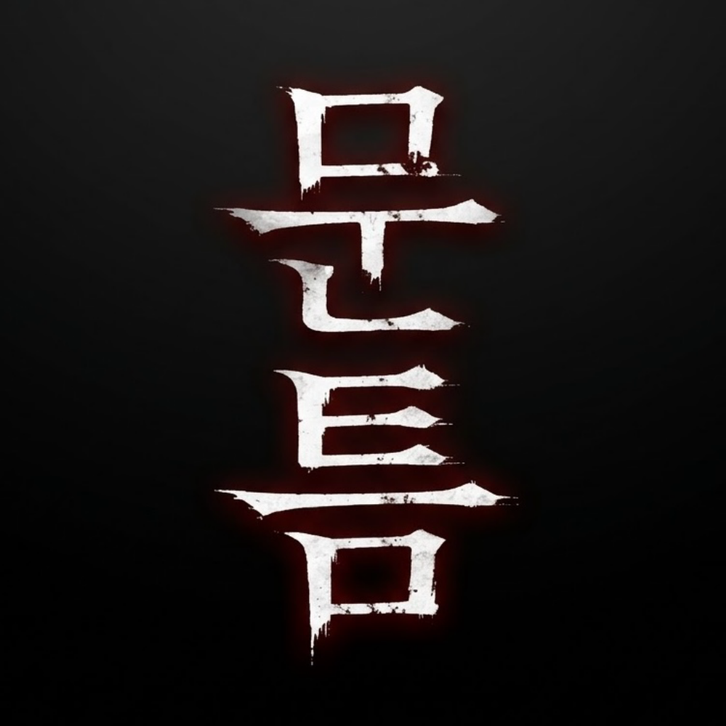 Moontum app icon: the Korean title 문틈 in white brush-style lettering on black